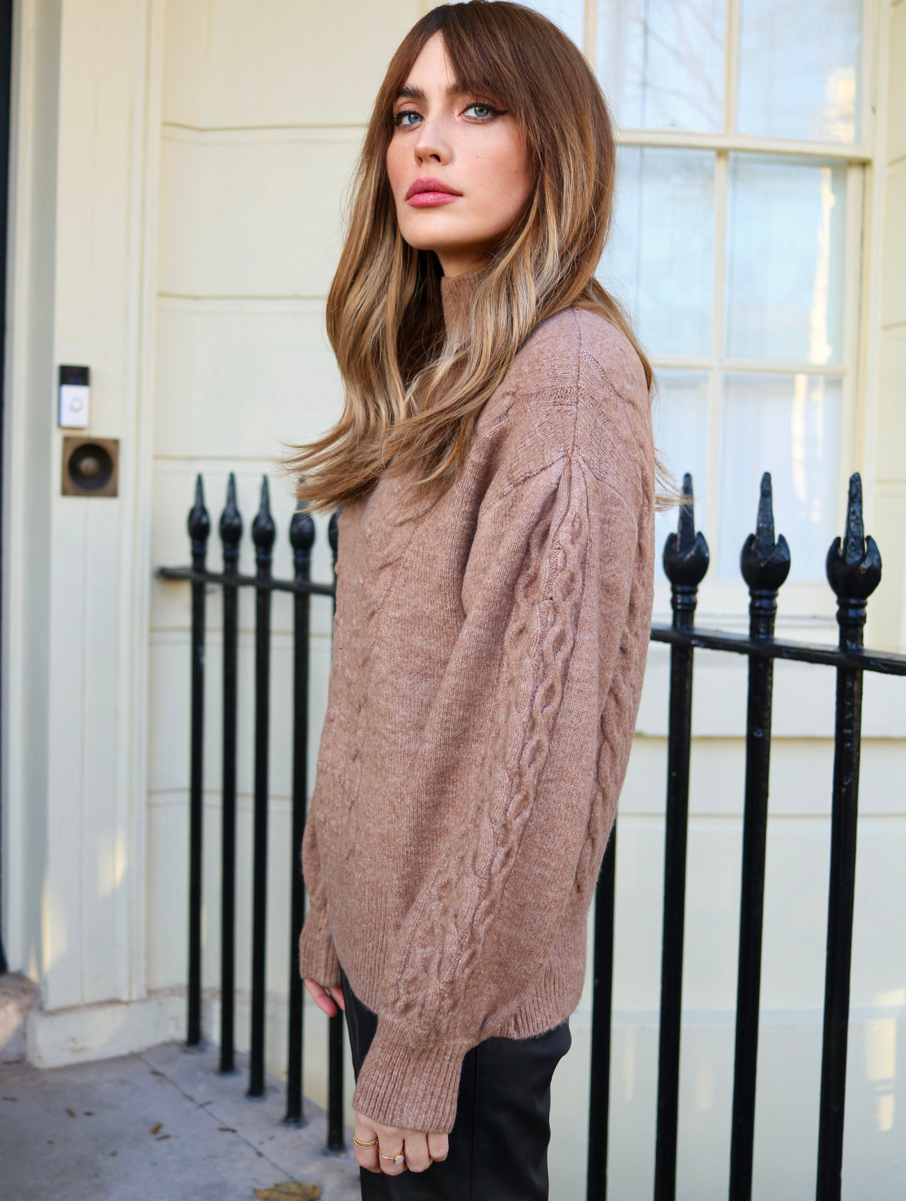 Camel Cable Balloon Sleeve Knit
