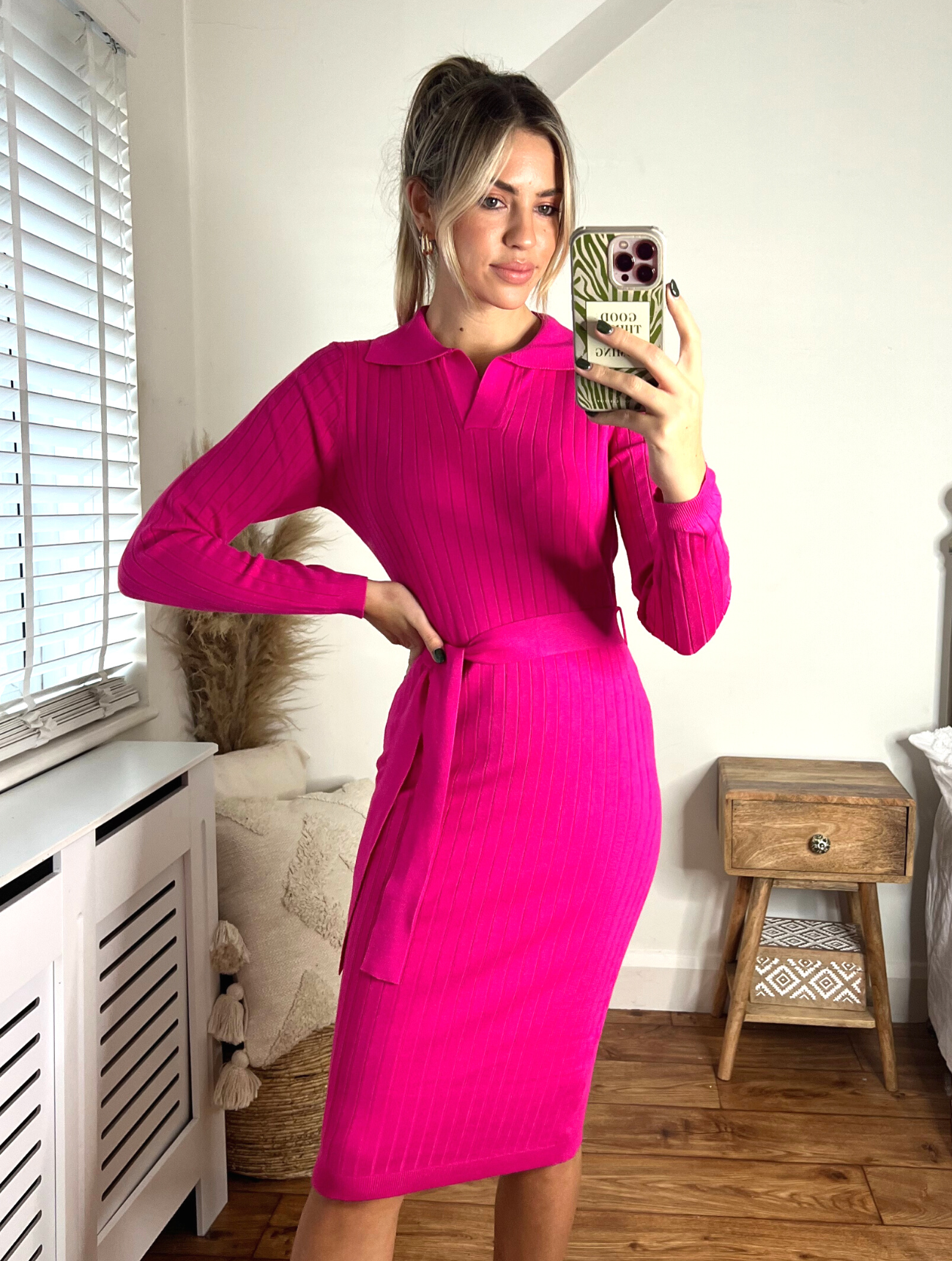Pink Knitted Collar Dress