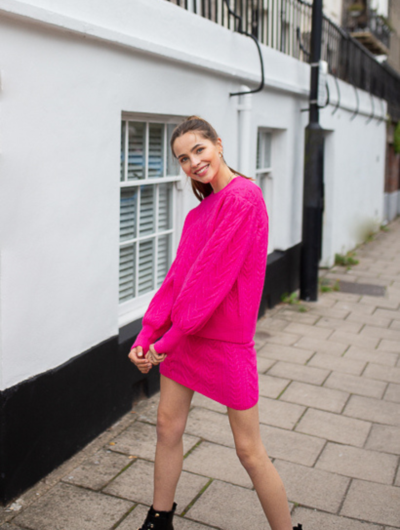 Hot Pink Cable Mini Skirt